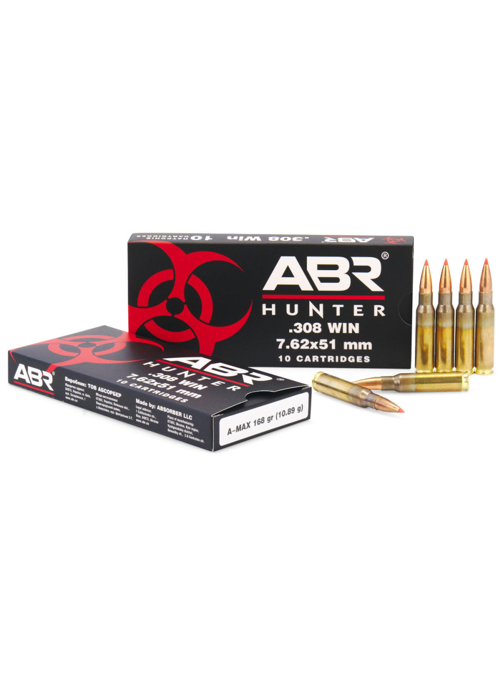 Набій нарізний ABR Hunter .308 Win (7.62x51) A-MAX / 10.89 г, 168 gr