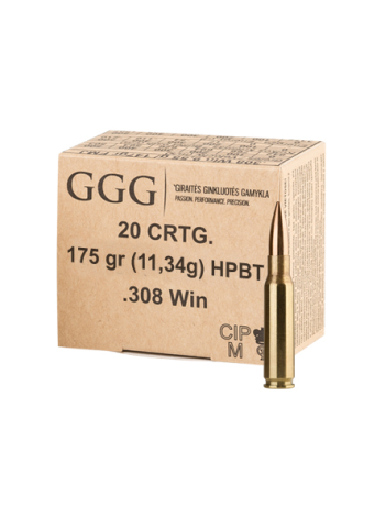 Патрон нарезной GGG .308 Win (7.62х51) пуля HPBT, 11.34 г / 175 gr