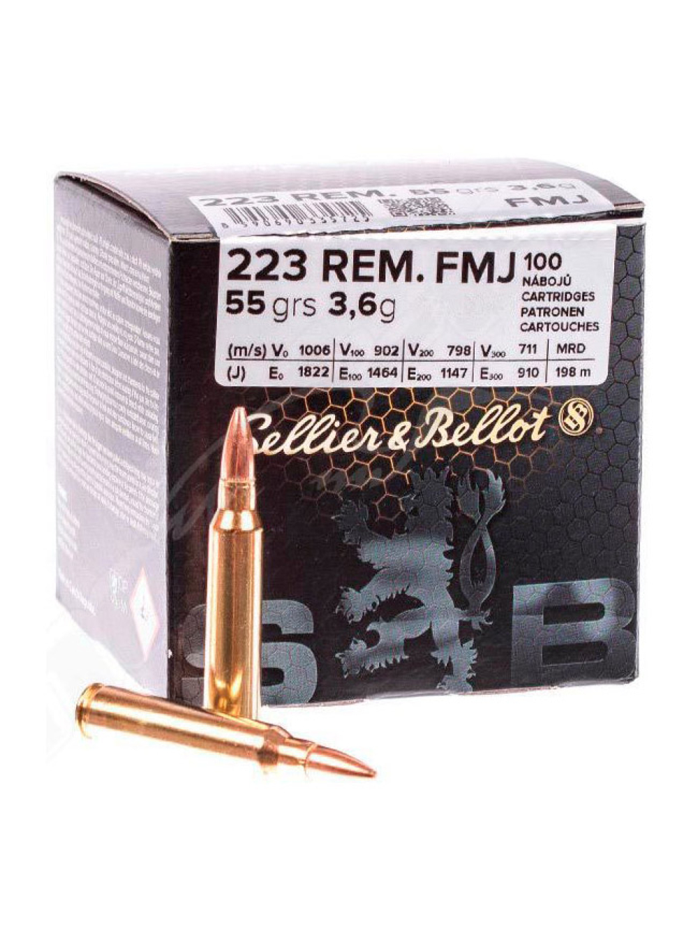 Патрон нарезной Sellier&Bellot .223 Rem (5.56x45) FMJ / 3.56 г, 55 gr