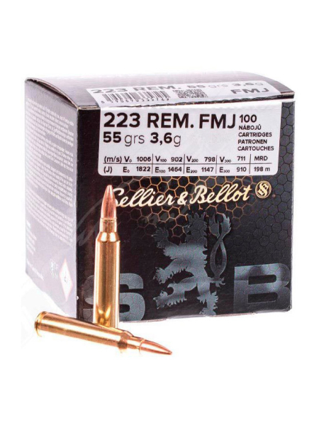 Набій нарізний Sellier&Bellot .223 Rem (5.56x45) FMJ / 3.56 г, 55 gr